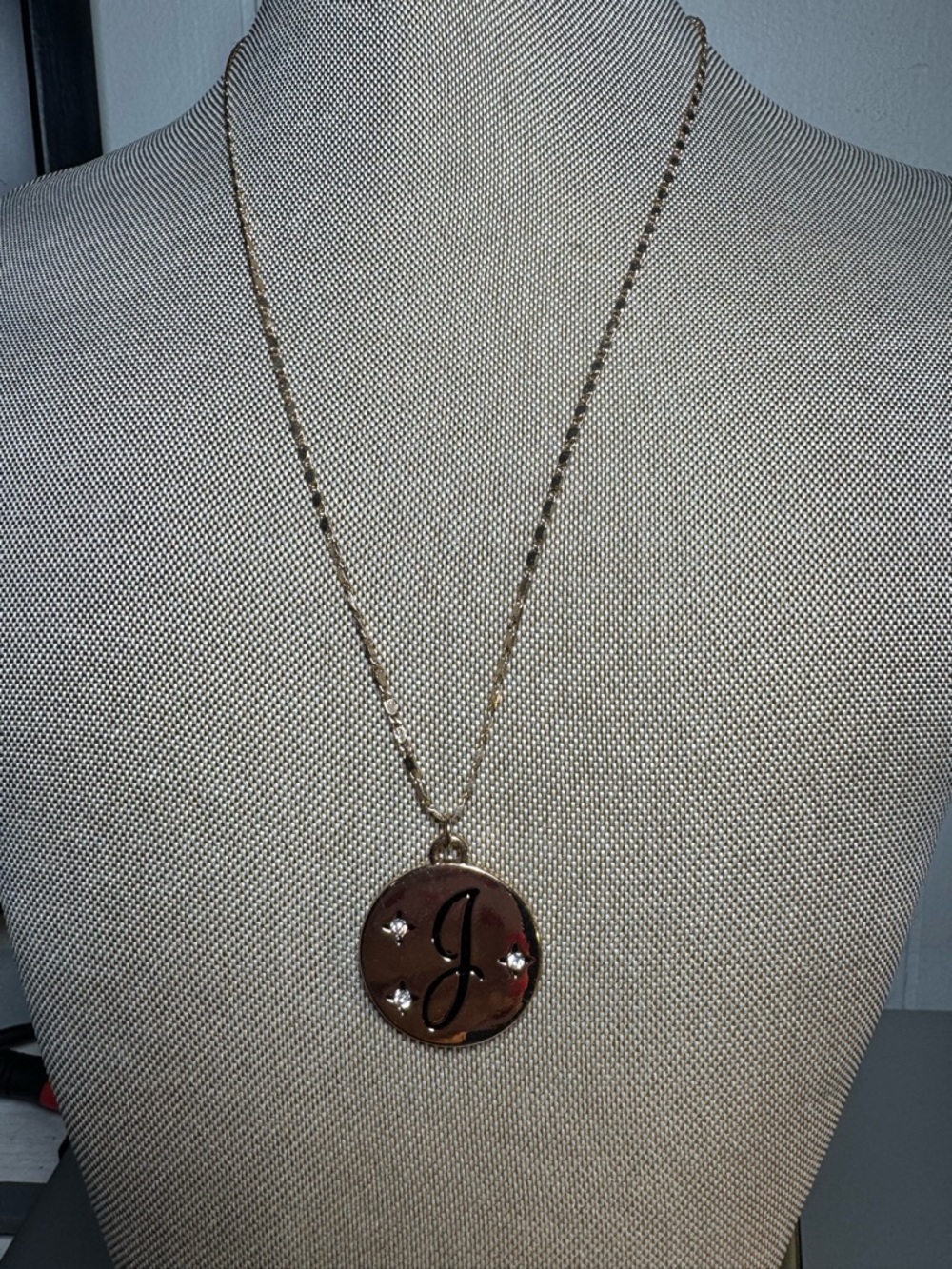 Gold Initial 'J' Pendant Necklace with Crystal Accents - Women Jewelry